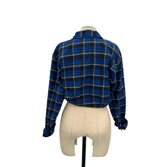 Zara‎ Blue Plaid Flannel Cropped Button Down Shirt Size XS - Picture 6 of 11